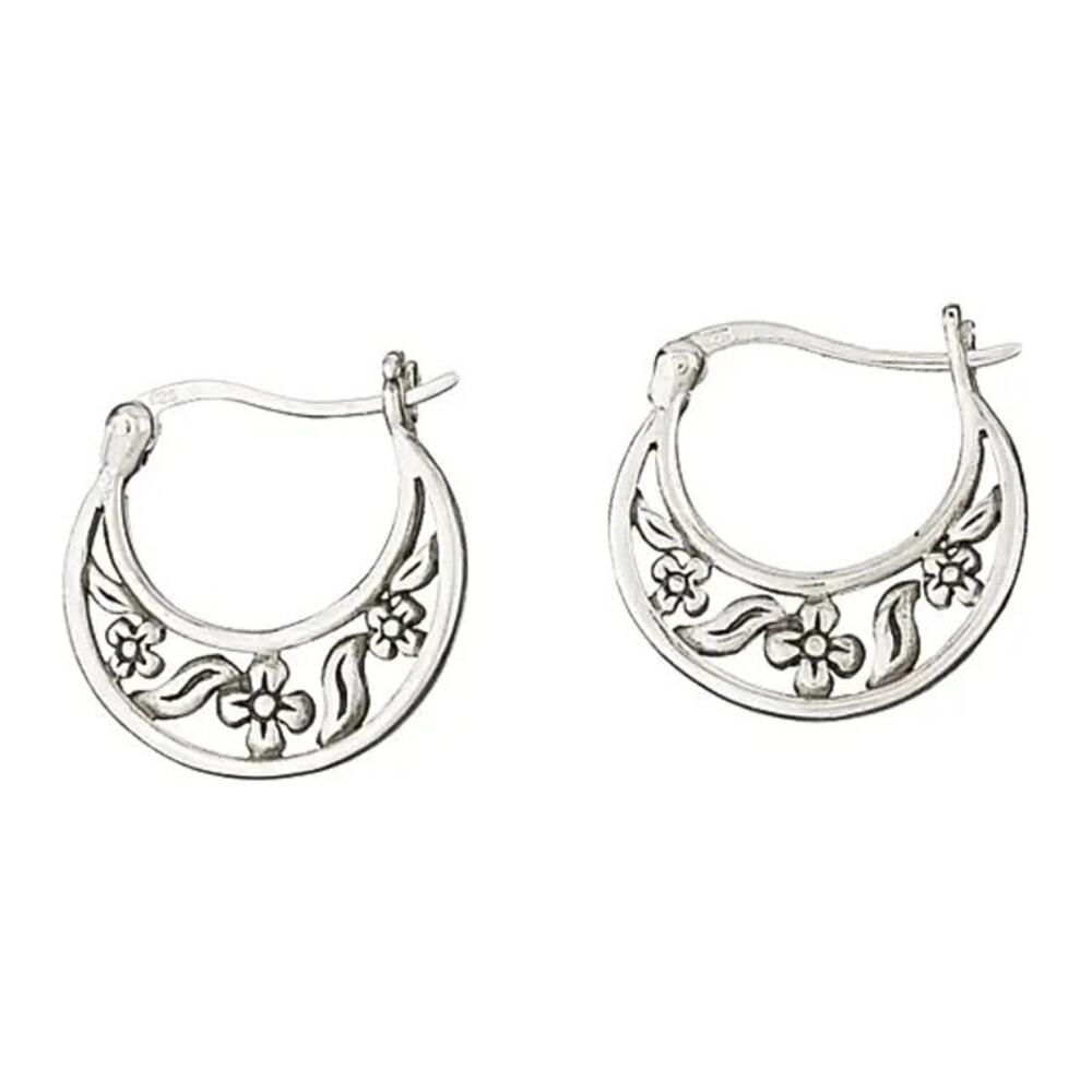 NWT Tiger Mountain Oxidized Sterling Silver Flower Hinge Earrings .75 x .5